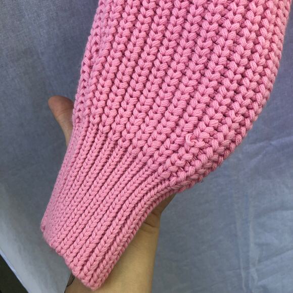 Zara Sweater Chunky Oversized Pink Cardigan V Neck Tie Wrap Crop Blogger Fav S - Picture 5 of 9